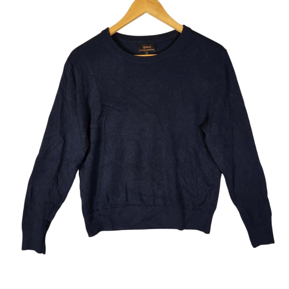 Quince 100% Mongolain Cashmere Sweater Women's Large Navy Crew Neck